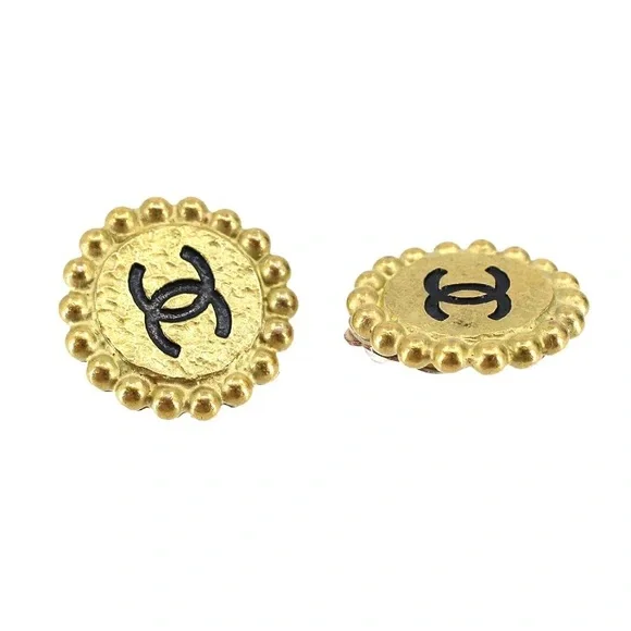 Chanel authentic vintage earrings clip on earrings gold black! Classy+Beautiful💄 - Picture 4 of 6